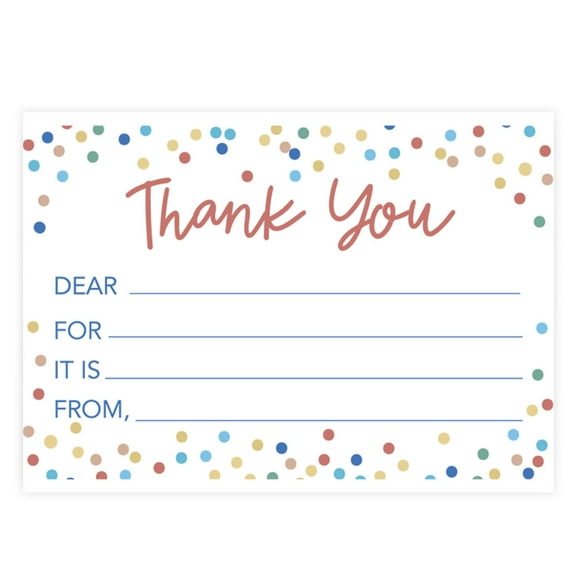 Koyal Wholesale Kids Fill in the Blank Thank You Cards - 20 Cards Including Envelopes Confetti Sprinkles