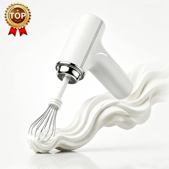 Saisi Cordless Electric Hand Mixer,3 Speed Rechargeable Handheld Egg Beater with Stainless Steel Mixing Attachments,Portable Electric Whisk for Baking,Cakes,Cream,Eggs,White