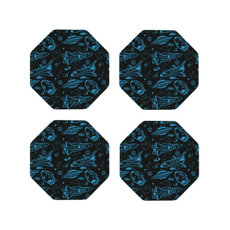 

Fuzoiu Spacecraft Print Leather Coasters Set Drink Coasters Set of 4 for Tabletop Protection Durable PVC Coasters Home Décor and Housewarming Gift-Octagon