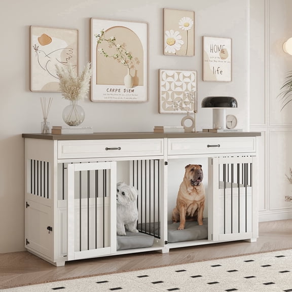 Faceket Lockable 2-Door 72" Wooden Furniture Style Crate for Dogs with Divider