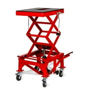 ANDTE Motorcycle Jack, Hydraulic Motorcycle Scissor Jack with 350LBS Load Capacity, Portable Lift Table, Adjustable Motorcycle Lift Jack, Red Motorcycle Lift Stand with Lockable Casters
