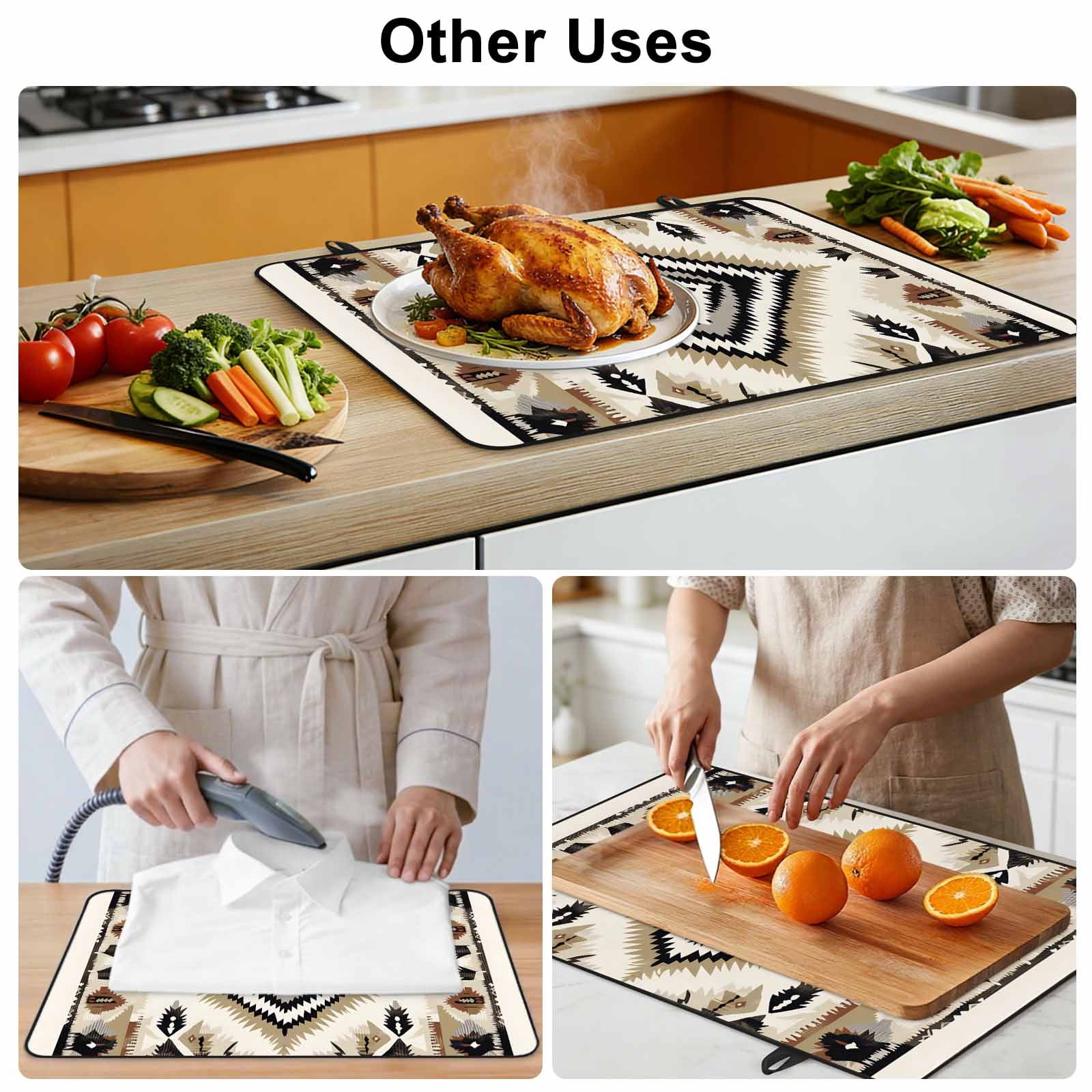 Boho Black Brown Stove Top Cover for Electric Stove, Heat-proof & Non Slip Glass Top Stove Cover Protector, Vintage Geometric Southwestern Ethnic Kitchen Flat Cooktop Rubber Mat 24x21 Inches