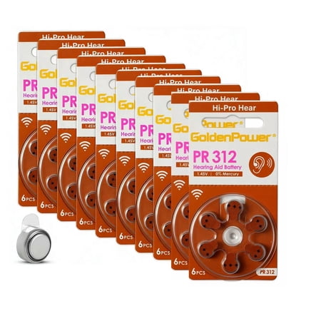 KOKCOOL Hearing Aid Batteries Size 312, 10 packs/60 pcs Mercury Free , 1.45V, Easy to Open and Carry, Long Lasting Batteries