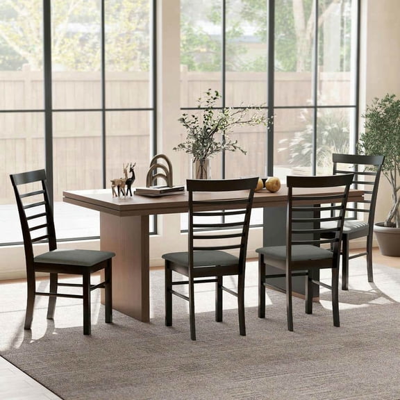 Spaco Wooden Dining Chairs Set of 4, Upholstered Kitchen Chairs, Farmhouse Chair with Rubber Wood Frame for Indoor as Kitchen, Bar, Dining Room, Black and Gray