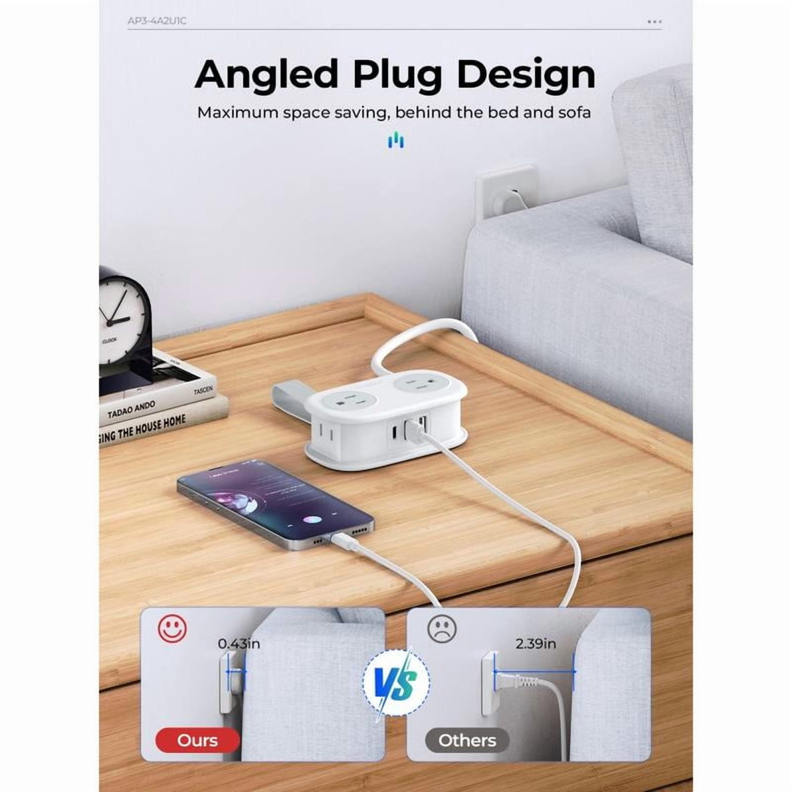 Travel Power Strip, ORICO 4 Outlets 3 USB Ports (1 USB C) with 4FT Wrapped Short Extension Cord Small Power Strip, Compact for Hotel Travel Essentials Cruise Approved