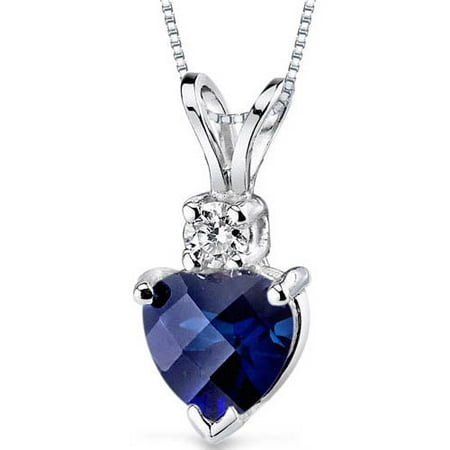Oravo 1.00 Carat T.G.W. Heart-Shape Created Blue Sapphire and Diamond Accent 14kt White Gold Pendant, 18