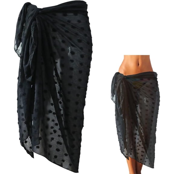 Black Mesh Sarong Cover Up Long Beach Pareo Swimsuit Sheer Scarf Coverup Summer Bikini Sexy Rectangle Polyester Bathing Suit Wrap Dress Bottom Coverups Shawls