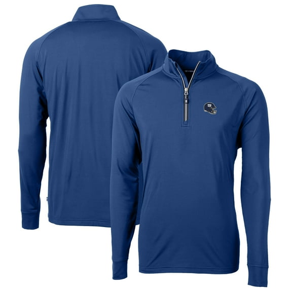 Men's Cutter & Buck  Royal New York Giants Helmet Adapt Eco Knit Stretch Recycled Quarter-Zip Pullover Top