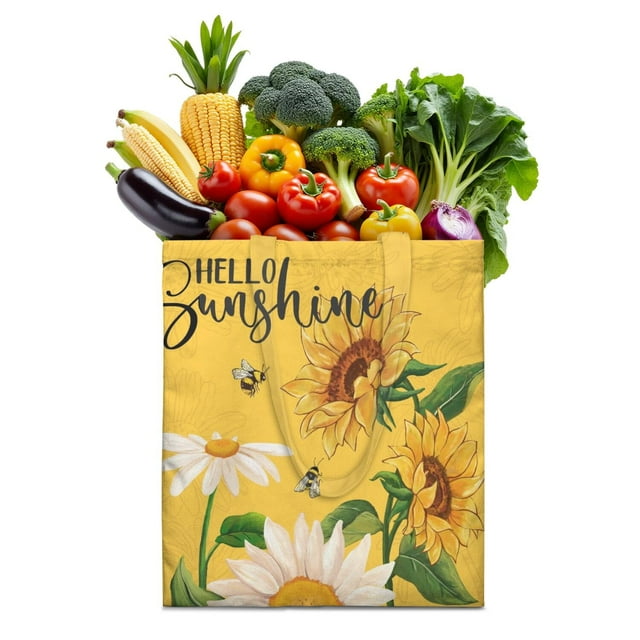 Sunflower and Truck Design Foldable Grocery Bag - Spacious & Eco-Friendly Reusable Tote for Commuters