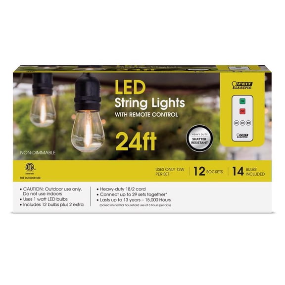 Feit Electric 3010341 24 ft. Amber LED String Lights, 12 Lights