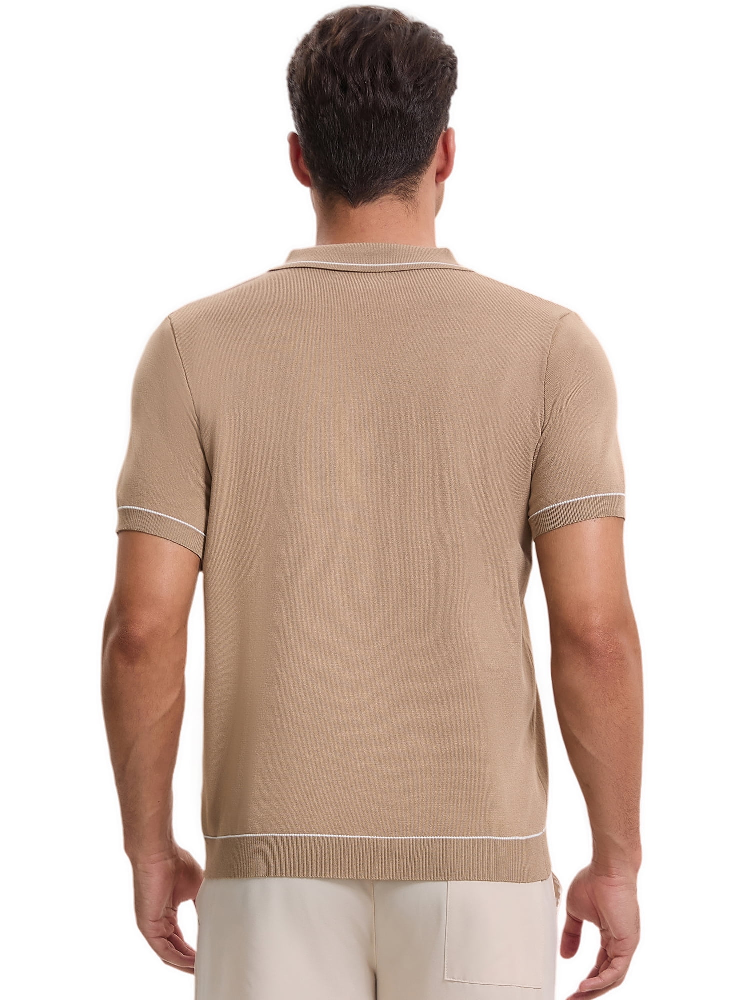 DARING DIVA Men's Knit Button Down Casual Vintage Short Sleeve Polo Shirt XXL Deep Khaki
