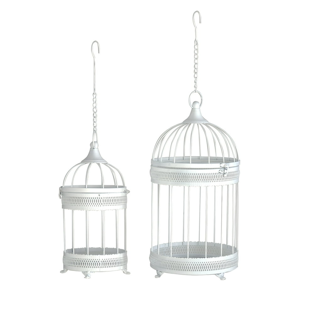 Decmode Farmhouse 14 And 18 Inch Distressed Gray Iron Bird Cage
