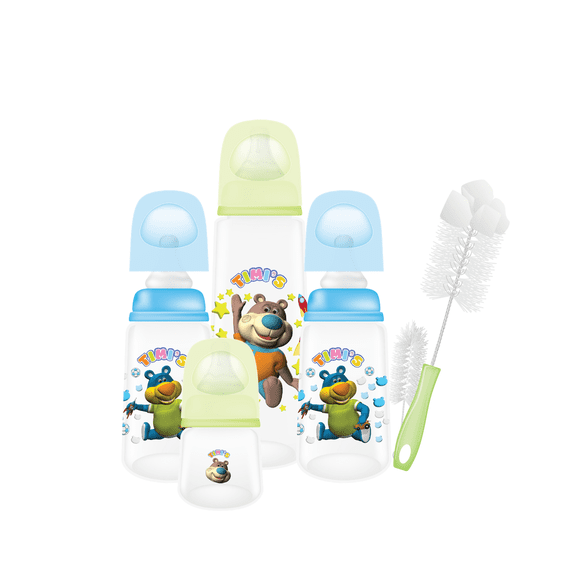 Kit 4 Biberones Timis Cepillo Limpieza Bpa Free