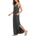 thumbnail image 2 of MLANM Women Summer Casual Dress Floral Loose Boho Dresses Cami Maxi Dresses with Pockets, M Dark Grey, 2 of 7