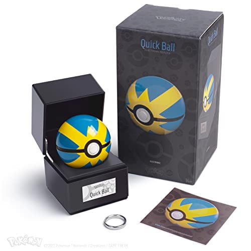 Balle Rapide Authentique Réplique Moulée sous Pression Pokemon de Collection - Sons et Lumières Électroniques Réalistes - Comprend une Poké Ball, une Vitrine Éclairée, un Hologramme d'Authenticité par The Wand Company - Poké Ball sous Licence Officielle