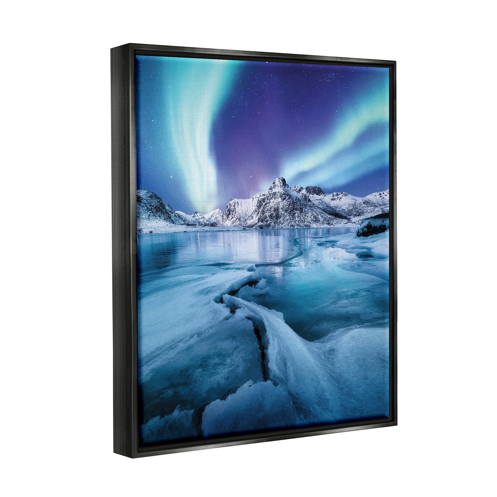 Stupell Industries Aurora Glaciers Photography Landscape Photography Black Floater Framed Canvas Art Print Wall Art, 17 x 21