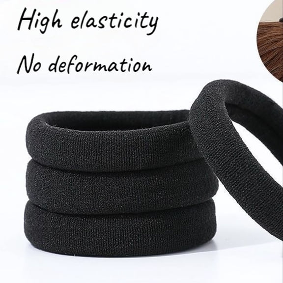 40 Pcs Black Hair Ties Large Stretch Cotton Seamless Elastic Ponytail Holders for Women Men Girls Thick Curly Hair 4cm Diameter 1cm Width