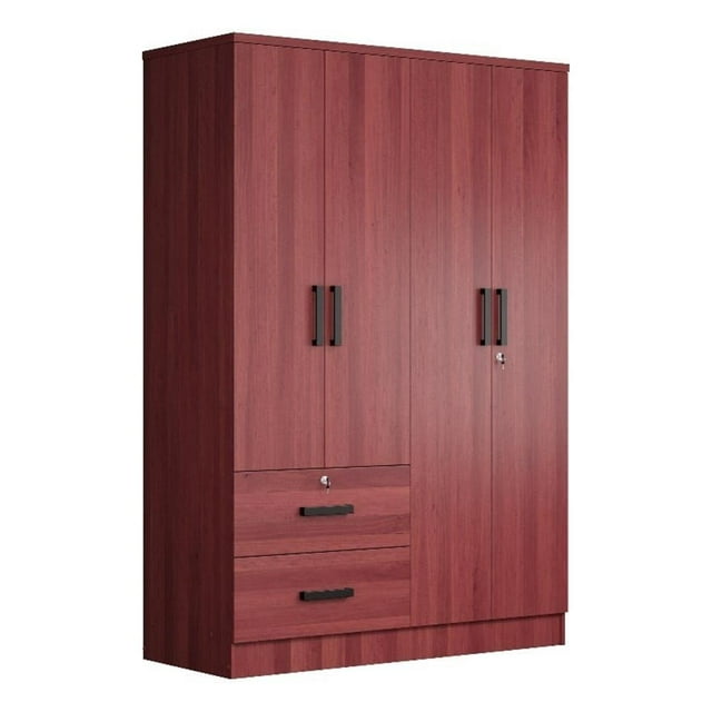 Pemberly Row Armoire Moderne en Bois à 4 Portes et 2 Tiroirs en Acajou