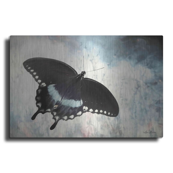 Luxe Metal Art 'Teal Butterfly I' by Lori Deiter, Metal Wall Art, 16"x12"