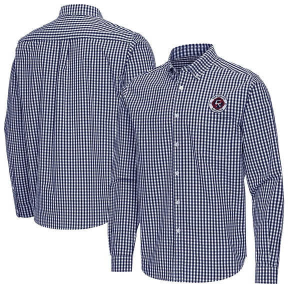 Men's Antigua Navy New England Revolution Ellis Tri-Blend Long Sleeve Button-Down Shirt