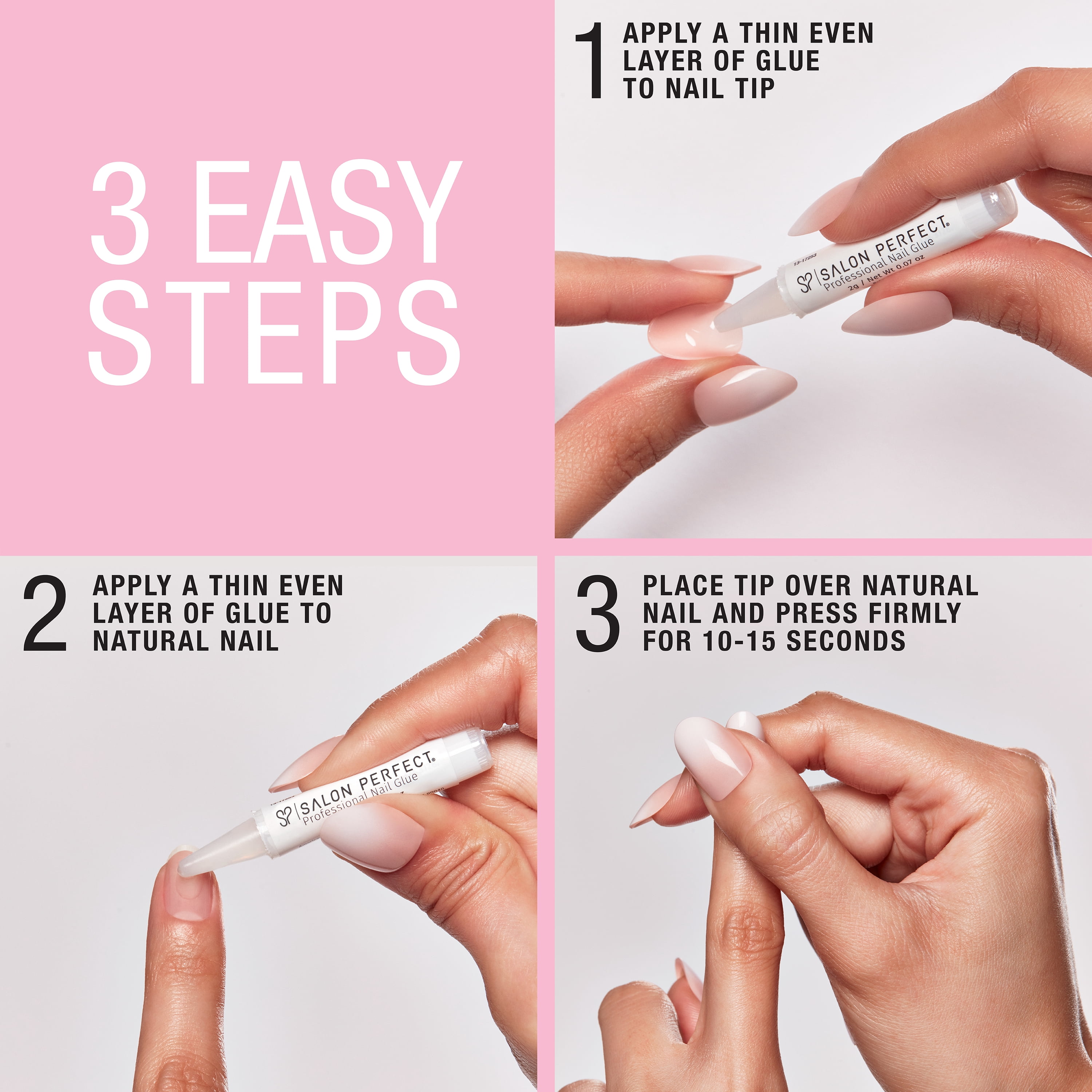 Salon Perfect Artificial Fake Press On Nails, 504 Charmed Nude, Long Square, File, Glue and Prep Pad Included, 30 Nails