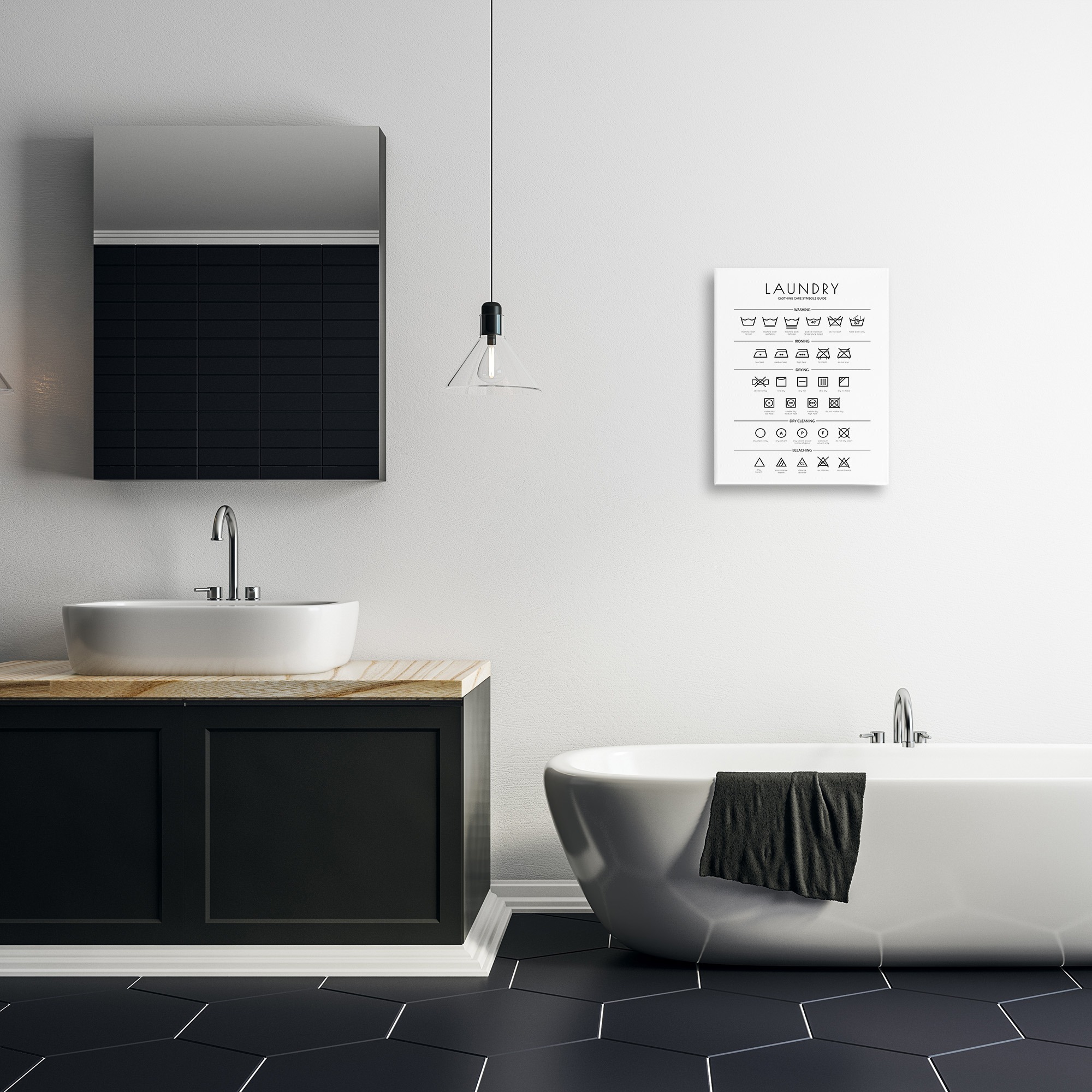 Minimal Laundry Cleaning Symbols Canvas Art, 16 x 20