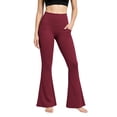 thumbnail image 2 of ClodeEU Women's High Waisted Stretch Flare Yoga Pants with Pockets,Casual Wide Leg Athletic Fitness Trousers Wine,Women's Plus XXL, 2 of 9