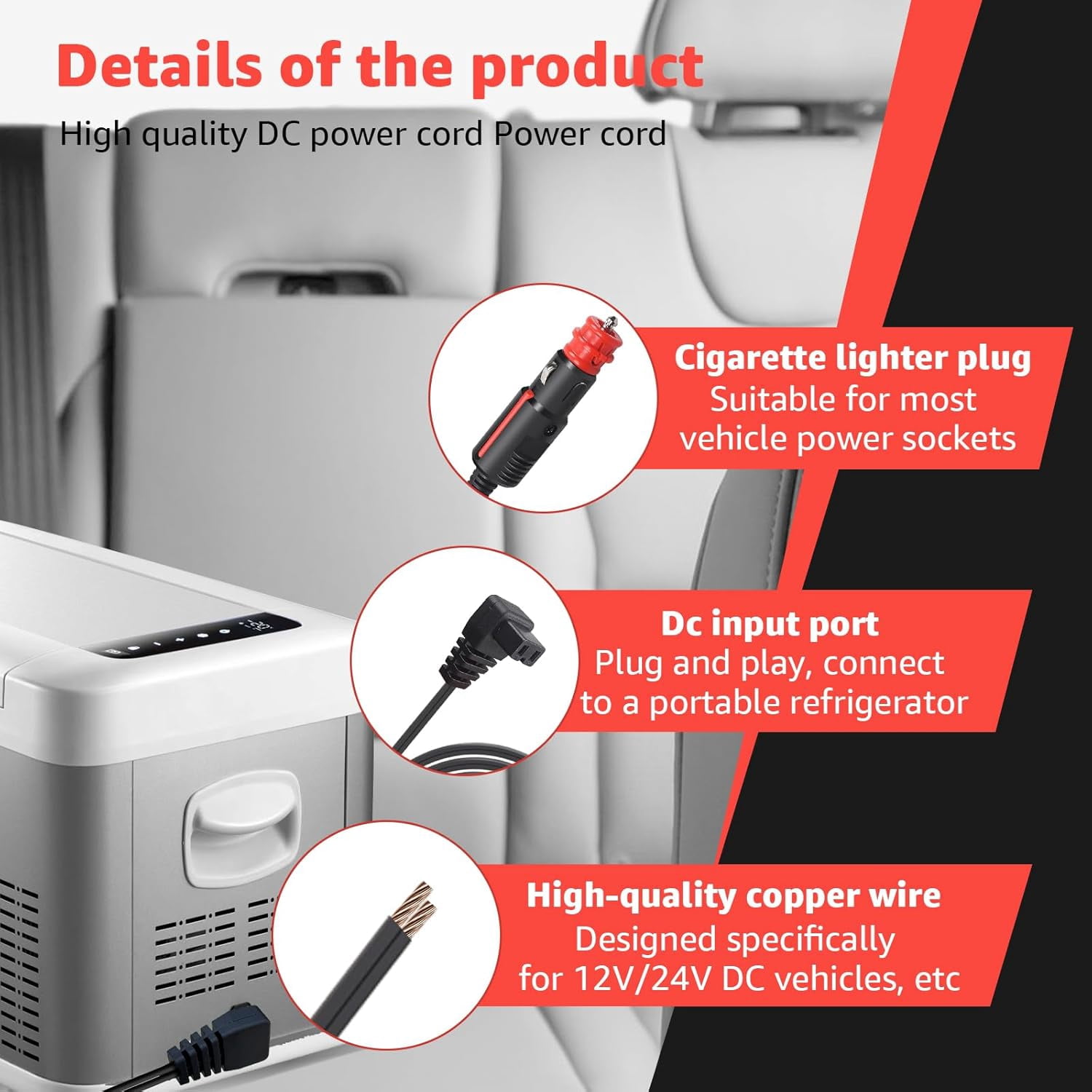 CoolStuff Car Refrigerator DC Power Cord Compatible with alpicool, Bodega, euhomy, bougeRV, ARB, ICECO, Setpower, JoyTutus for Most 12V/24V Car Refrigerator Power Cable