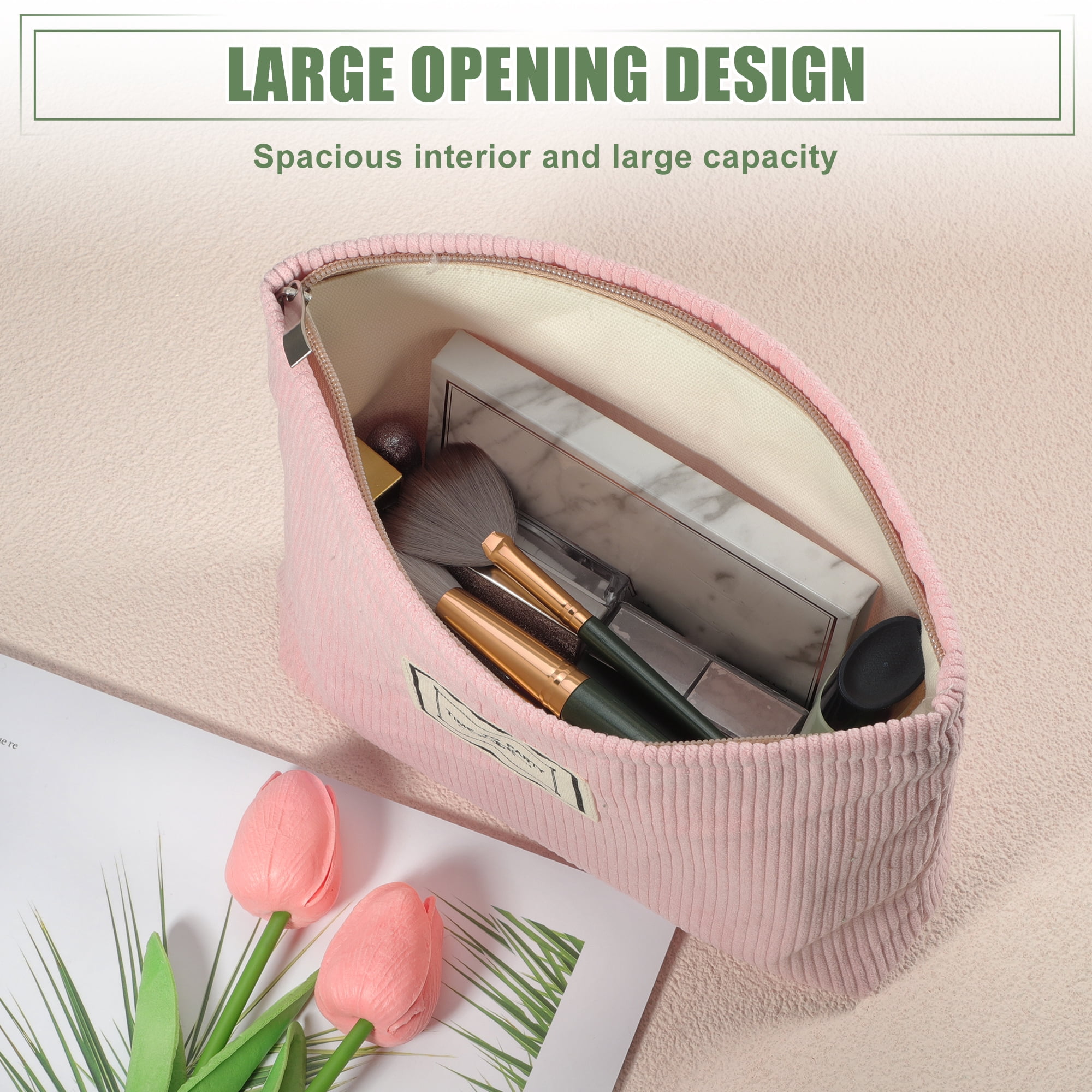 Unique Bargains Corduroy Makeup Bags Corduroy Cosmetic Bag Zipper Women Makeup Pouch Pink