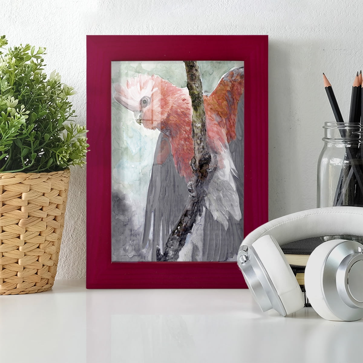 Tropic Parrot II - Framed Print w/glass - Cherry Red