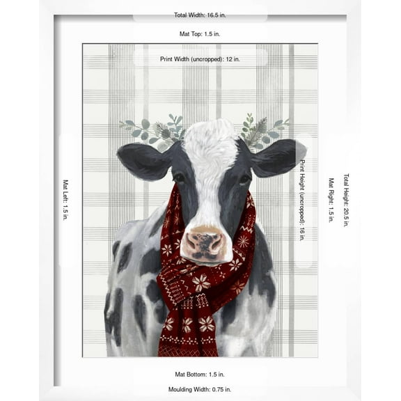 Art.com Yuletide Cow I Art Print, White Frame Wall Art, 17" x 21"