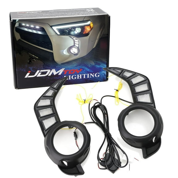 Switchback LED Daytime Running Light Kit For 2014-2024 Toyota 4Runner, White/Amber LED Foglamp Bezel Replacement Assembly w/Dynamic Sequential Flash Turn Signal Feature