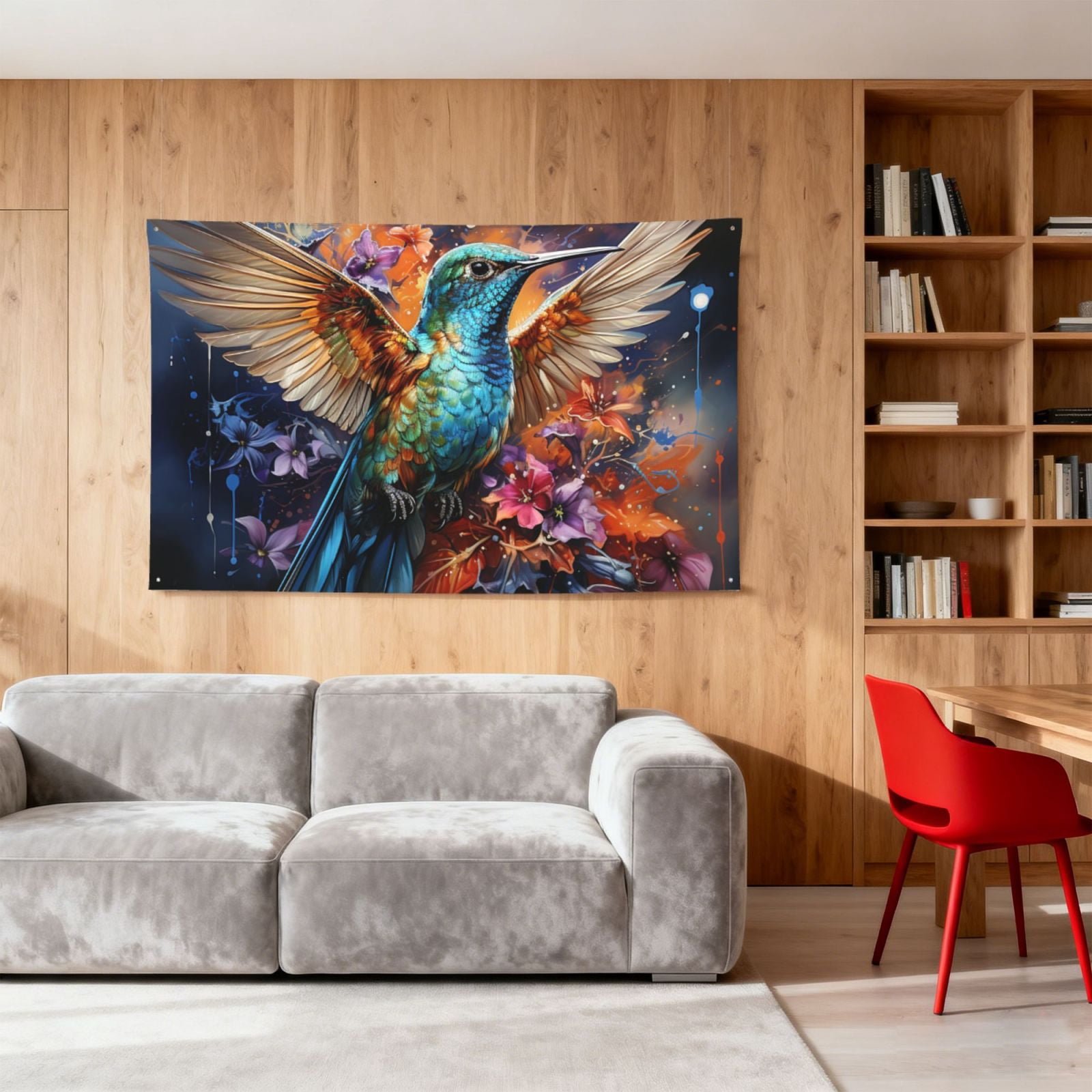 Hummingbird Galaxy Art Four Hole Decorated Banner Flag for Garden Yard Home Decoration Indoor Outdoor 4x6 Ft