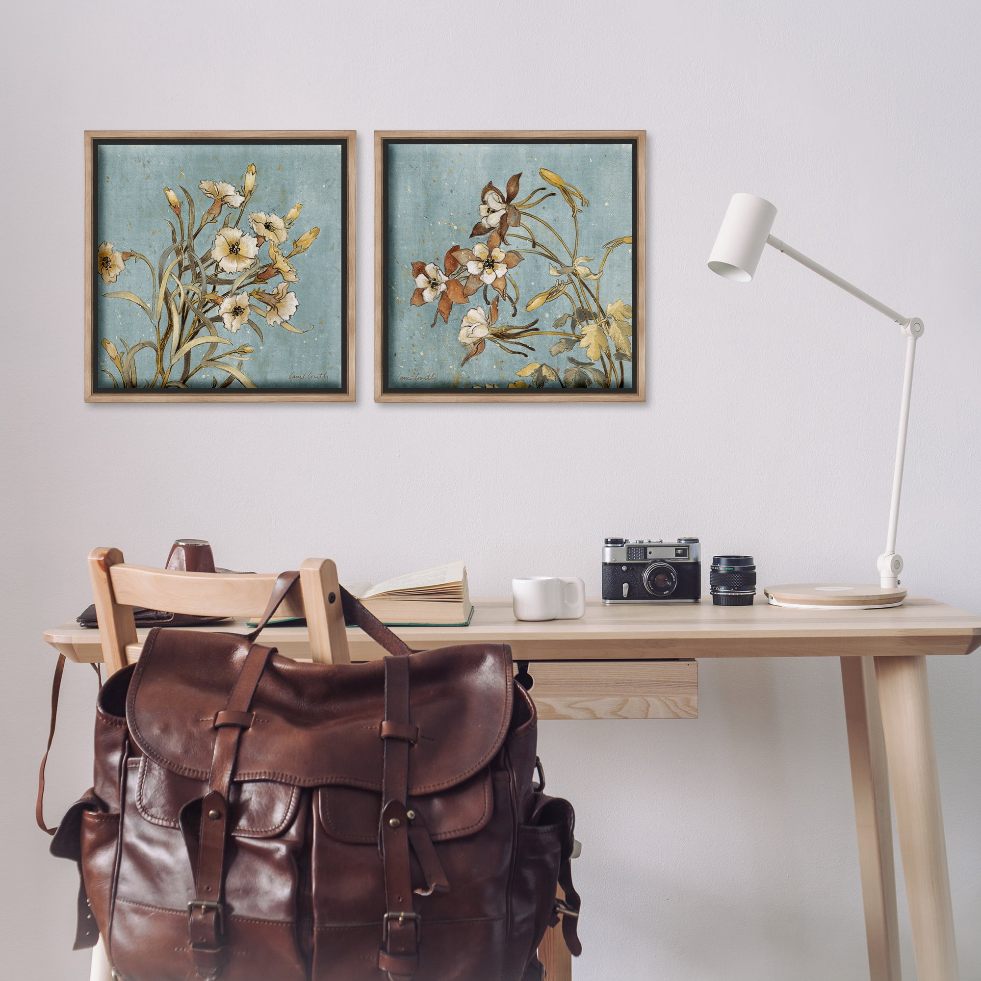 Stupell Industries Traditional Flower Portrait Plants & Flowers Painting Brown Floater Framed Canvas Art Print Wall Art, 18 x 18, Set of 2