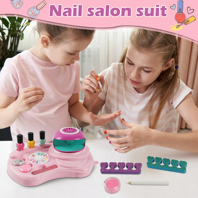 Gegong Children Nail Art Set Little Girl Nail Art Gel Polish Dryer Glitter Powder Pretend Play Toy Set18283c