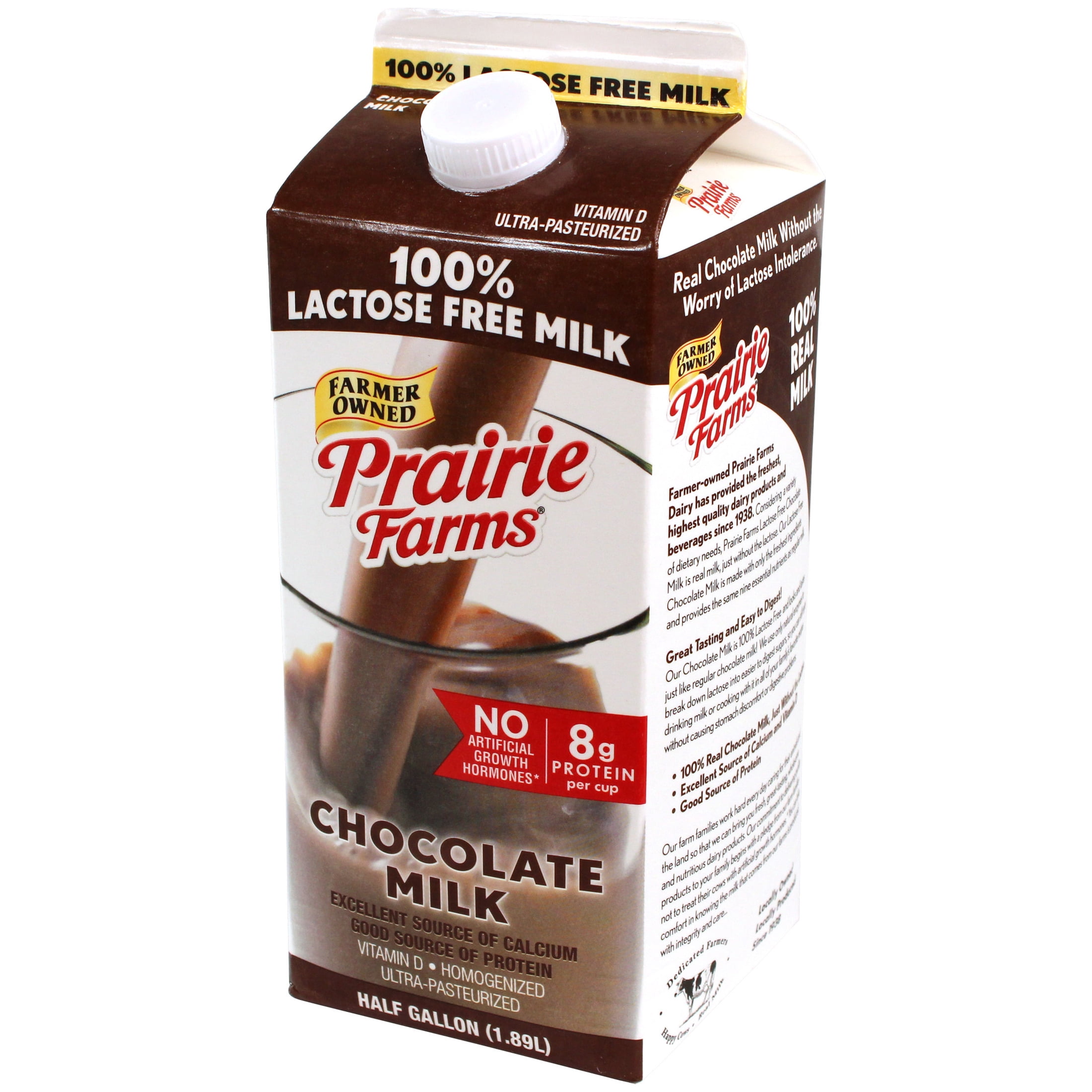 Prairie Farms Lactose Free Whole Chocolate Milk, Vitamin D, UHT, Half Gallon, 64 Fl Oz