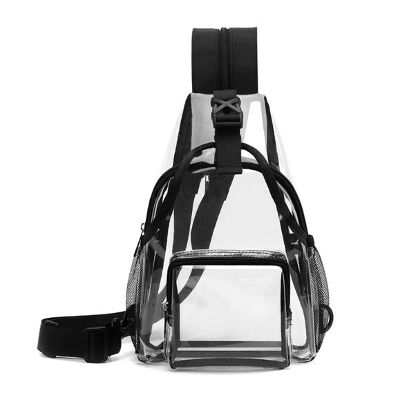 huayou Lightweight Waterproof Clear PVC Stadium Approved Multi Pocket Sling Backpack, Transparent Crossbody Bag for Events Travel and Daily Use