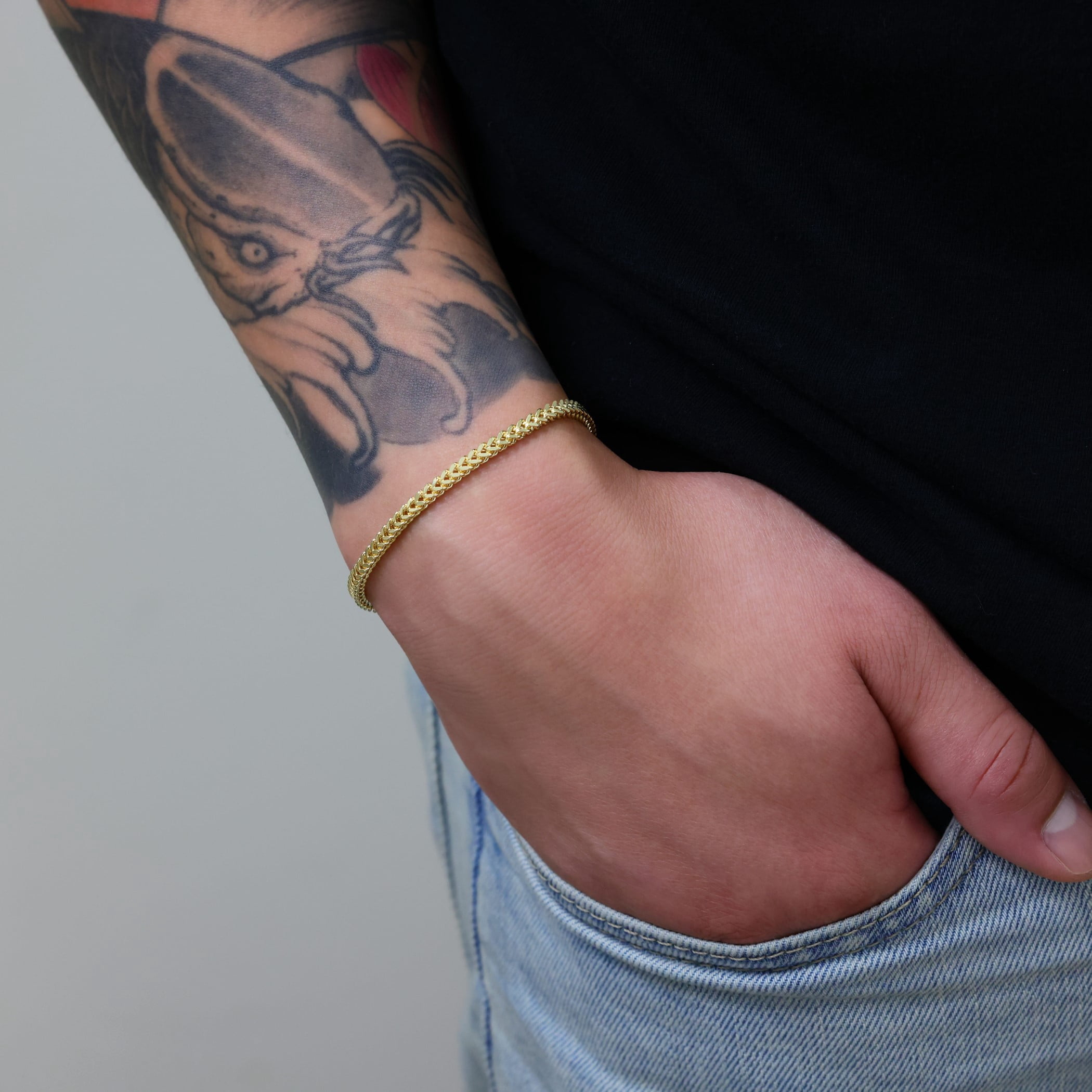 Nuragold 14k Real Yellow Gold Franco Square 3mm Box Chain Wheat Chain Bracelet (7"-9") Italian Jewelry for Men & Women