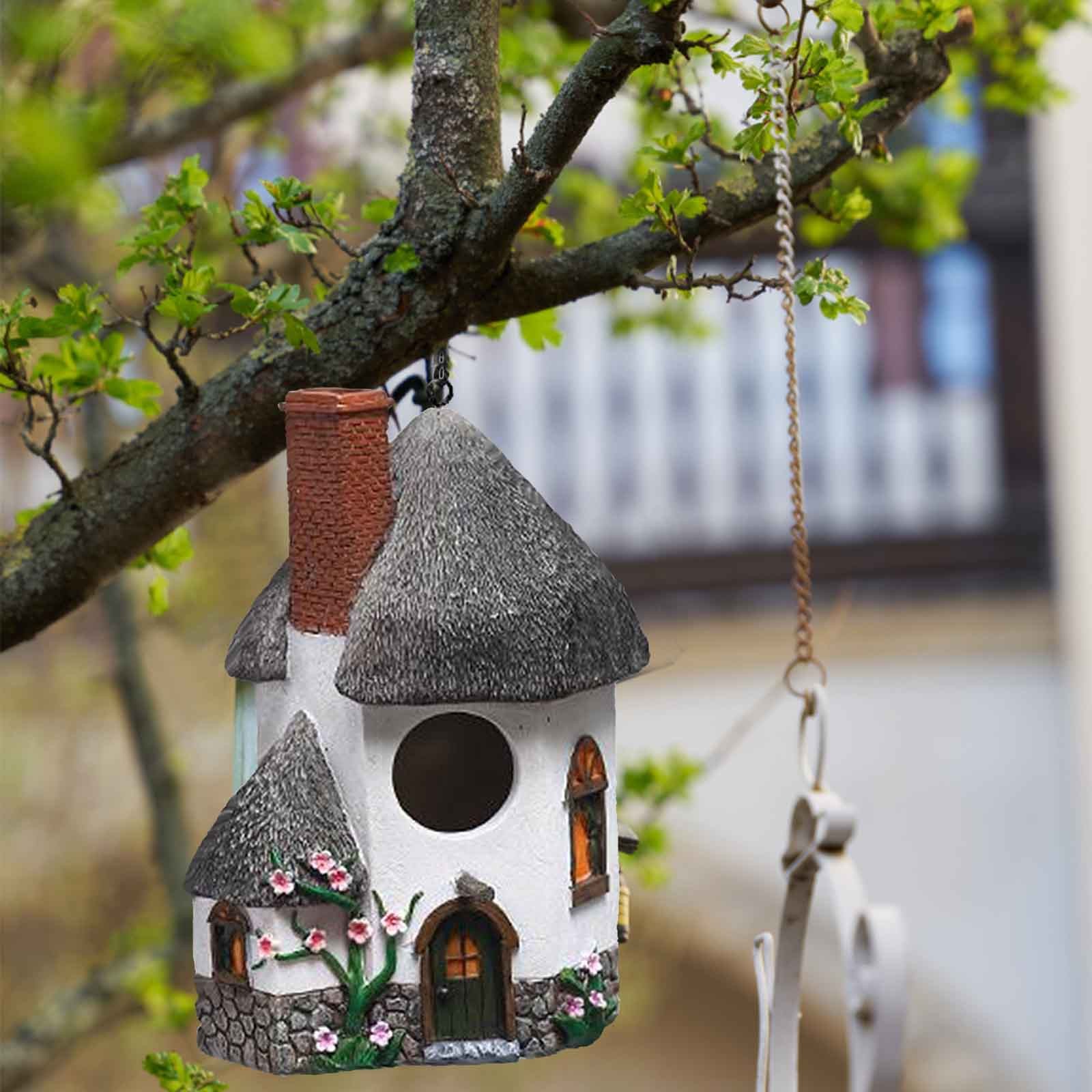 SRstrat Garden Statue Birdhouse Retro Art Hanging Cabin with Bird House