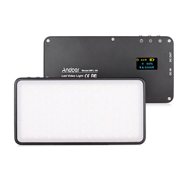a de fotografía Andoer MFL-06 Mini LED Cámara de video con luz Lámpara de fotografía 3000-6500K Regulable 180pcs LEDs Batería recargable de ion de litio incorporada para Canon Nikon Sony DSLR Camera Andoer Lámpara de fotografía