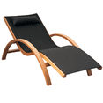thumbnail image 1 of Outsunny Outdoor Lounge Chair, Patio Tanning Chair with Headrest, Garden Sun Lounger Recliner with Wood Frame, Texteline, Black, 1 of 10
