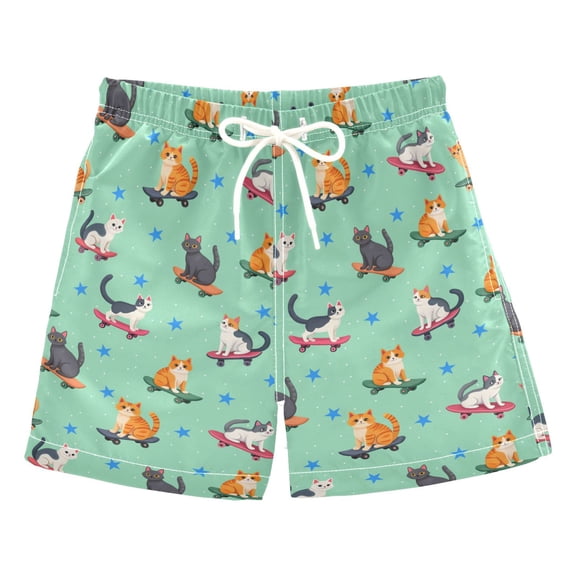 joogoo Boy Swim Trunks Cute Cats Skating Bathing Beach Board Shorts M