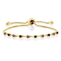 Gem Stone King 0.63 Ct Round Purple Amethyst Black Diamond 18K Yellow Gold Plated Silver Bracelet for Women