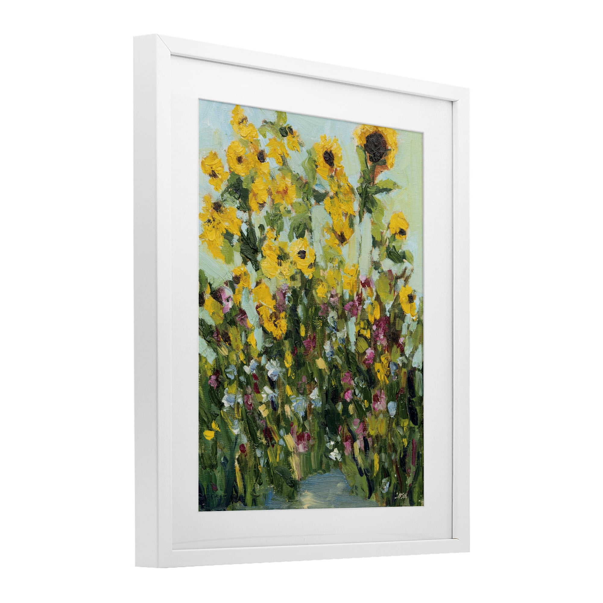 Stupell Industries Sunlit Sunflowers in Garden White Framed Print Under Glass, design by Carson Overstreet
