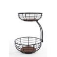thumbnail image 2 of SunnyPoint Classic Kitchen Tabletop 2-Tier Fruit Wire Basket Bowl Stand with Wooden Base; Black, 2 of 5