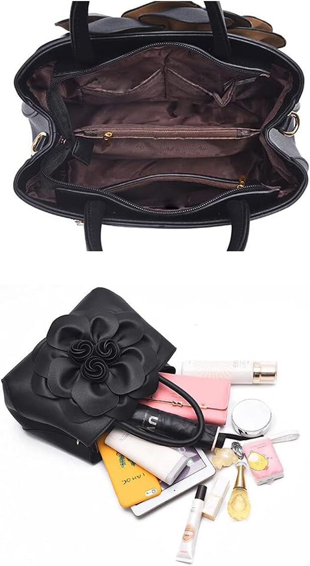 Kwuty Tote Top-handle Handbags for Women 3D Floral Purse PU Leather Hobo Crossbody Shoulder Bag Satchel