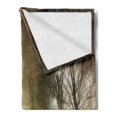thumbnail image 2 of Forest Soft Flannel Fleece Blanket, Water Channel Foggy Weather Trees Grass City Street at Winter Night Mystery, Cozy Plush for Indoor and Outdoor Use, 50" x 60", White Green Brown, by Ambesonne, 2 of 5