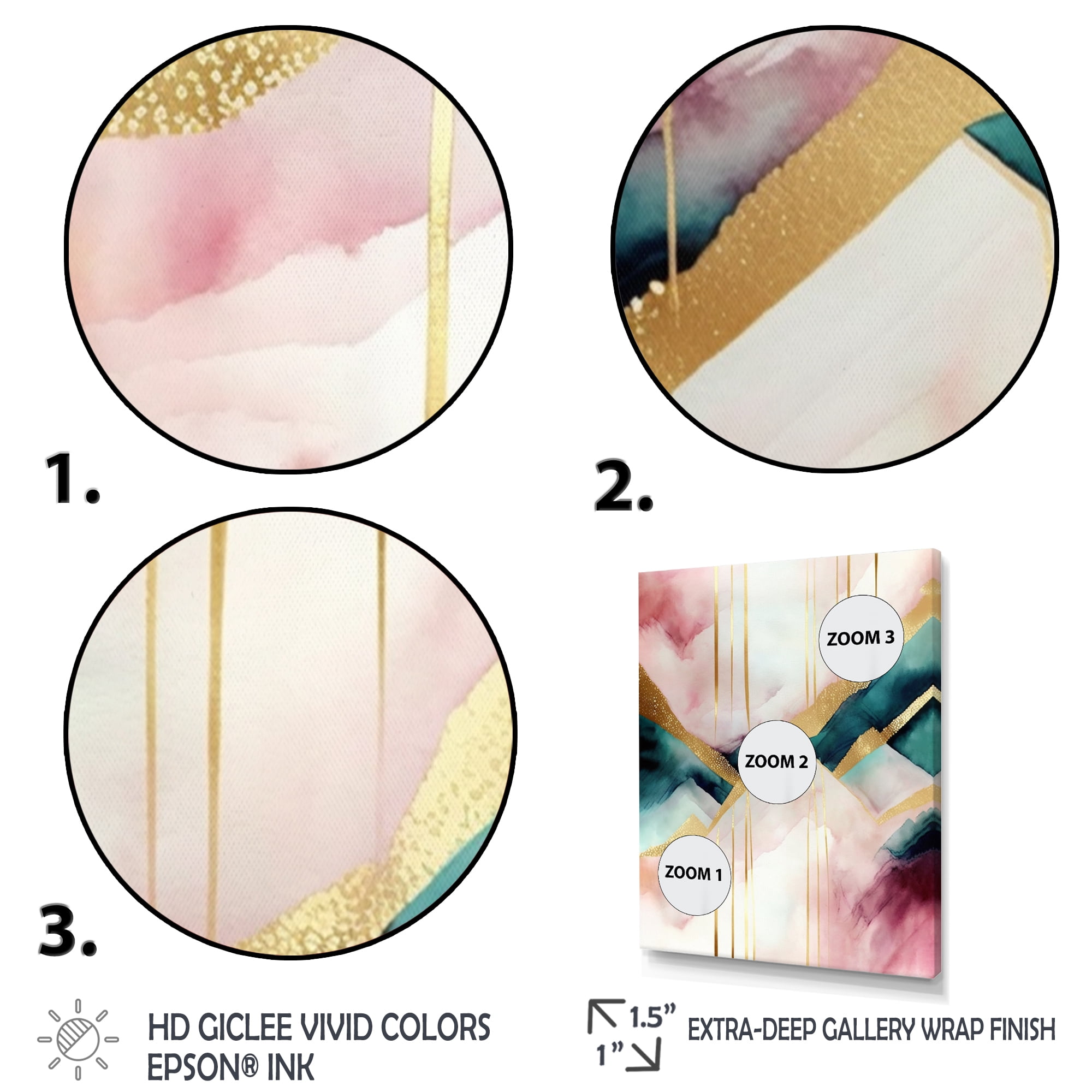 Designart Abstract Geode Geometric Pink And Green II Canvas Wall Art