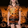 thumbnail image 2 of Kakishop Girl Pajamas Pumpkin Ghost Print Short Sleeve Button Down Shirt Top and Shorts 2pcs Pjs Sets Sleepwear Halloween Pjs for Girls (Gold,8-9Years), 2 of 4