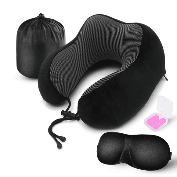 Travel Pillow,100% Memory Foam Neck Pillow,With Comfortable And Breathable Cover,Airplane Travel Kit Cooling Pillow,With 3D Eye Mask, Earplugs And Storage Bag,Machine Washable,Black,Navy Blue,Yellow